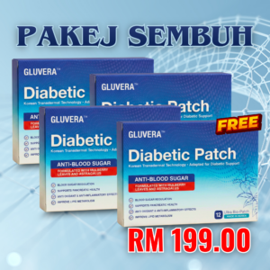 PAKEJ SEMBUH ( 3 KOTAK GLUVERA DIABETIC PATCH + FREE 1 KOTAK GLUVERA + FREE 1 KOTAK GLUVERA TEA)